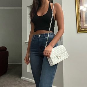 White Quilted Diamond Chain Strap Purse